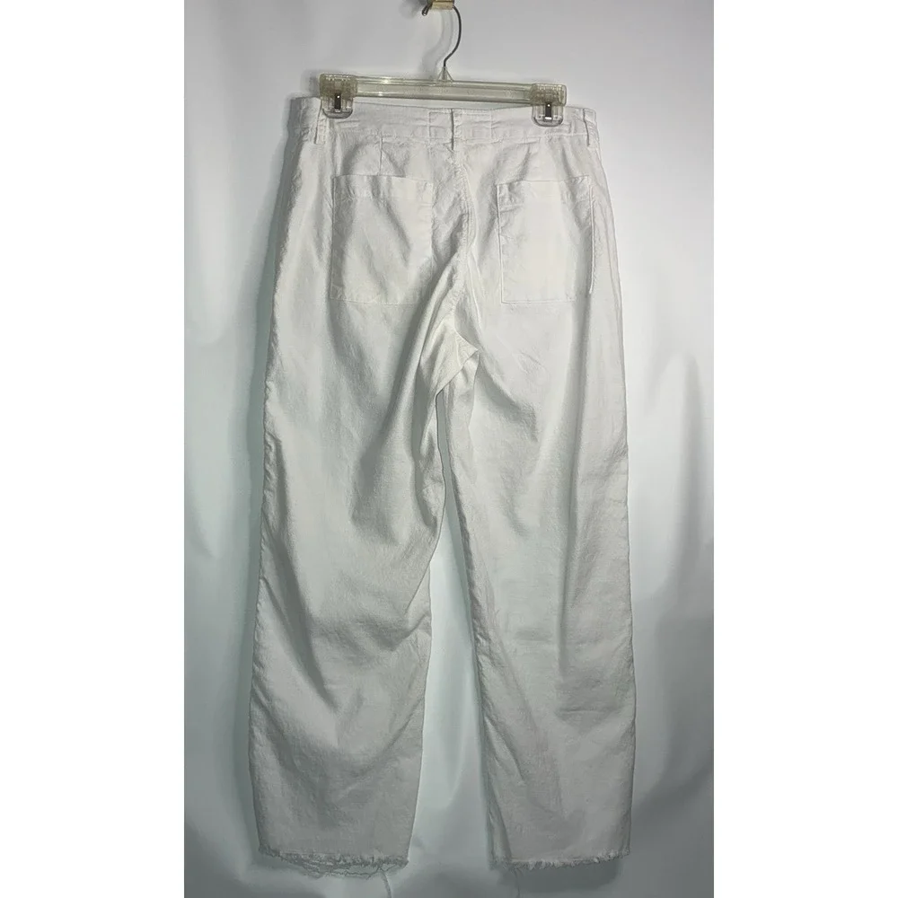 Frank & Eileen Denim Pants Size 6 White Kinsale Flax Cotton Blend Raw Hem Jeans - Picture 9 of 9